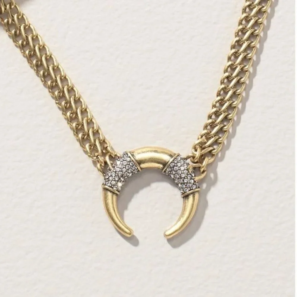 Stella & Dot Double Take Horn Necklace Gold Tone